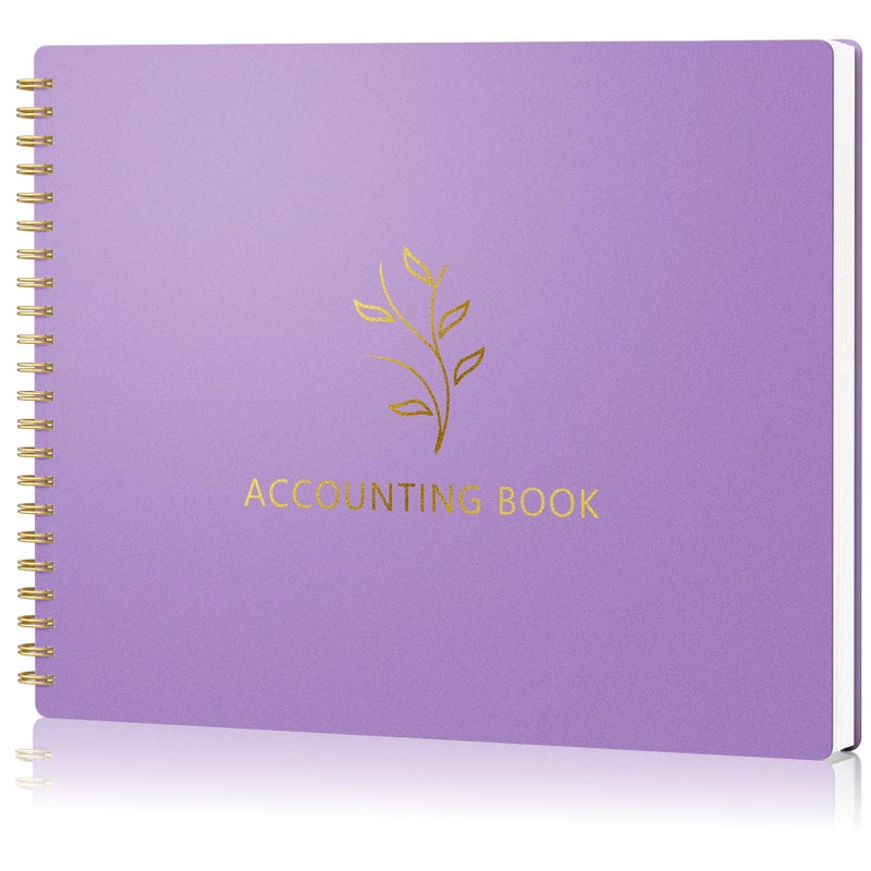 AKONEGE Accounting Ledger Book for Small Business Bookkeeping & Personal Use  Horizontal Expense Tracker Notebook for Family Budget  Bookkeeping Record Book Money Expense & Income Log Journal  Purple - Image 1
